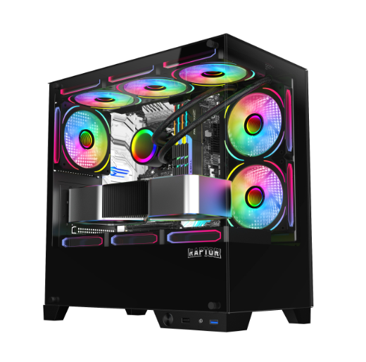 Gabinete Raptor Thunder Strike Tg X2 Mid-Tower Rgb Fan X1 Black