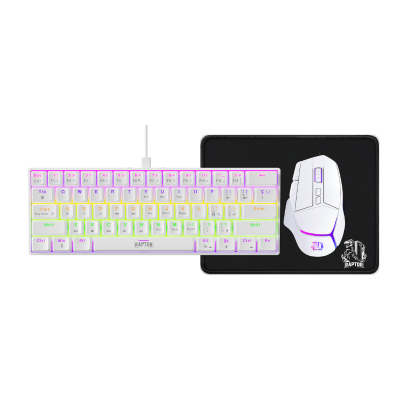 Combo Gamer Raptor Teclado 68 Teclas White + Mouse Rgb 8000Dpi White + Mouse Pad S