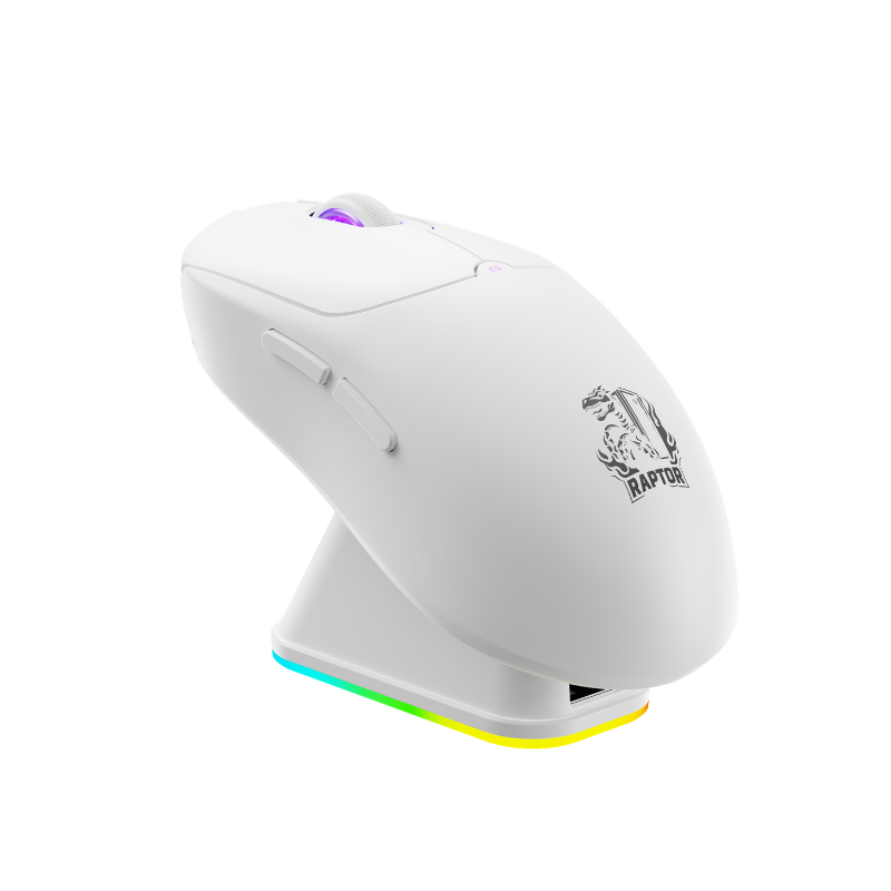 Mouse Gamer Raptor Storm Grip Wireless 4 Botones 24000Dpi C/Base Cargadora White